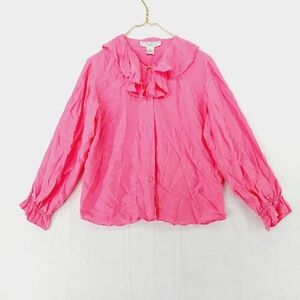 Fenn Wright & Manson Silk Pink Long Sleeve Button Down Front  Ruffle Shirt P3061